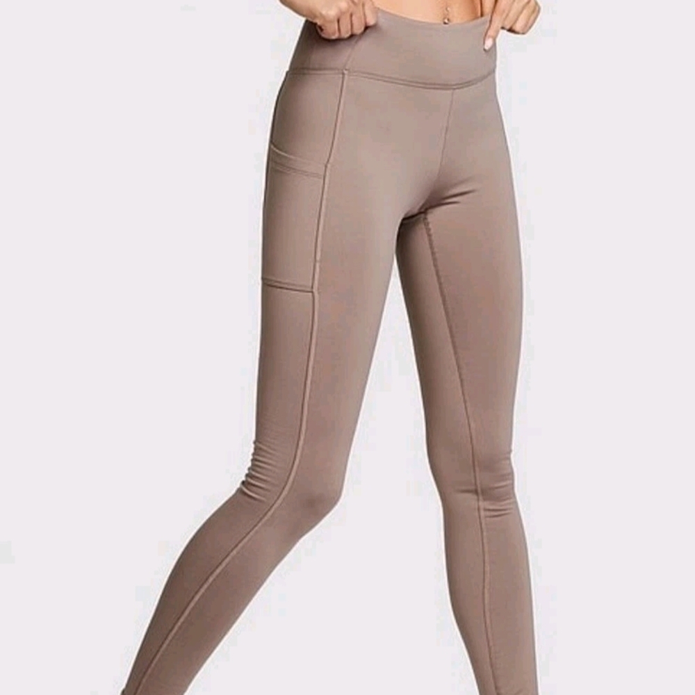 NWT VS PINK High Waist Full Length Winter Leggings Size Medium In Taupe.